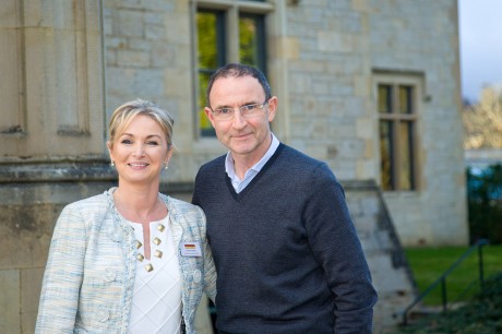 Martin O'Neill arriving at the Pramerica Spirit of the Community Awards at Solis Lough Eske, pictured with CEO Caroline Faulkner.