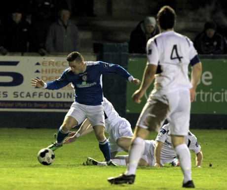 Sean McCarron of Finn Harps in action against Waterford United.