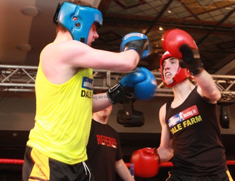 Peter Devine (right) in action against Aidan Simmons.