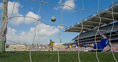 Michael Murphy finds the net with a penalty against Monaghan