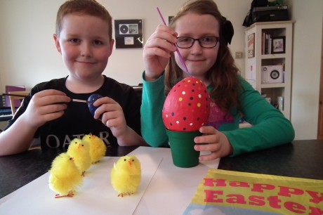 Lee and Zoe get some practice in for the Easter Egg painting workshop this Saturday in Bundoran.