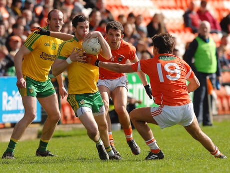 Odhrán MacNiallais on the attack for Donegal against Armagh.