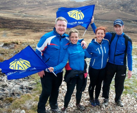 John Gildea, Sharon Gildea, Louise Crossan and John D Rouse on their way to the top of Errigal during yesterday’s climb.