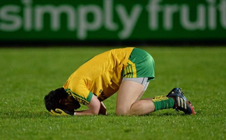 A dejected Eoin McHugh, Donegal, at the final whistle of the Cadbury Ulster GAA Football U21 Championship Final. Picture credit: Oliver McVeigh / SPORTSFILE