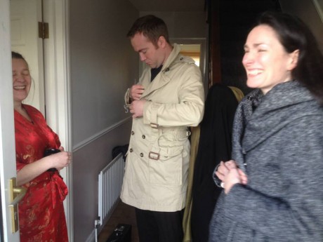 Writer/director Brenda Kelly (right) on set with two cast members, Sinead Gallagher (left) and Aidan O' Sulivan (centre).
