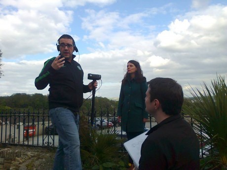 Letterkenny-based Falcarragh man Frankie Connolly directing a scene with Croatian actor Mirjana Rendulic with episode writer Pauric Gallagher.