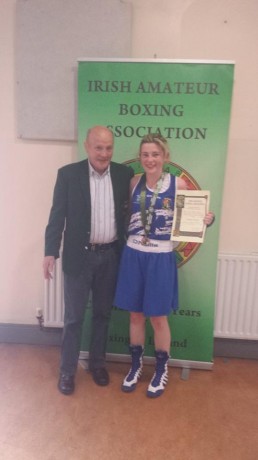 Ciara Anderson after winning the national title, with her grand-father, the former Irish Olympian Brian Anderson senior