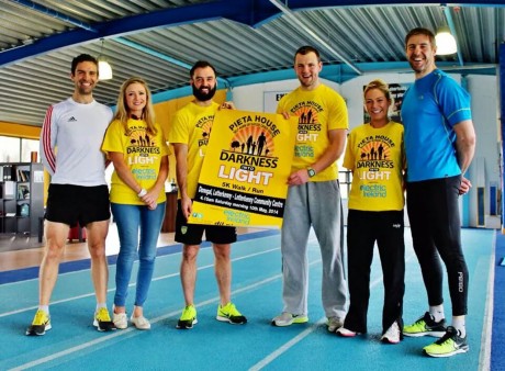 Nikki pictured with her coaches Michael Black and Aoife McGill (Optimal Fitness), Donegal GAA Stars Karl Lacey and Michael Murphy and Everest Summiteer, Jason Black, promoting Darkness Into Light.