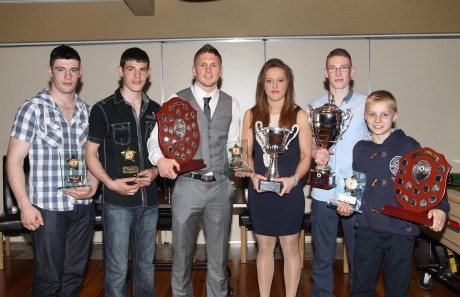 Haul of awards for Finn Valley ABC's top boxers at the annual awards night, from left: Michael Gallagher, Leon Gallagher, Jason Quigley, Austeja Auciute, Orin McDermott and Eoin McGarrell. Photo: Donna El Assaad