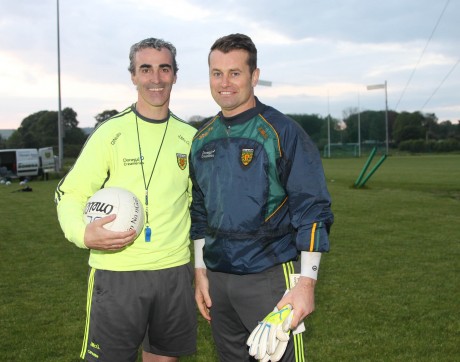 Jim McGuinness with Shay Given who took part in a training session with the Donegal squad. Photo: Donna El Assaad