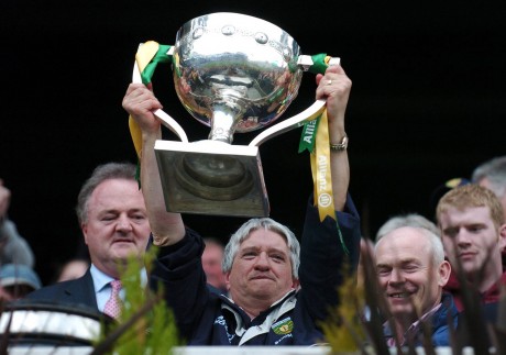 Brian McIver lifts the National League Division 1 Cup as Donegal manager in 2007.