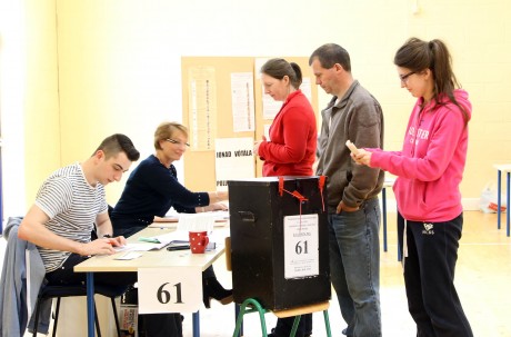 Voters at Ballyraine NS polling station in Letterkenny this morning morning.