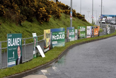 Election posters at the Mountain Top roundabout, Letterkenny, last week.