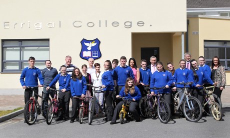 Students and teachers from Errigal College with some of the donated bicycles.