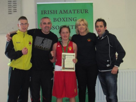 Austeja Auciute pictured after winning the National Under-18 64kgs title with Orin McDermott, Billy Quigley, Sharon Scanlon and Chris McNulty