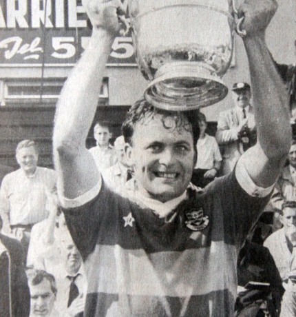Donegal's Anthony Molloy lifting the Anglo Celt Trophy at Clones in 1990 after Donegal's Ulster final victory over Armagh.