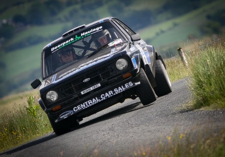 Musician from Off the Kuff, John Dolan and John Mc Glinchey from Newtowncunnigham in their Mk2 Ford Escort on the Donegal Rally at the weekend. Photo: Brian McDaid