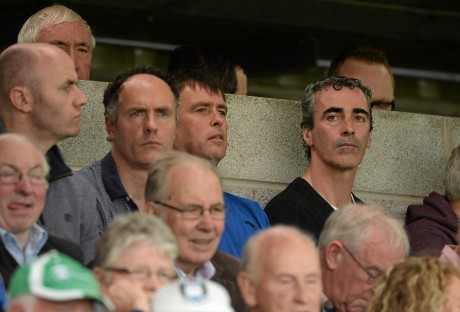 Donegal manager Jim McGuinness, right, along with Donegal selectors Paul McGonigle, Damien Diver and John Duffy at the game between Fermanagh and Antrim. Donegal play Antrim in the next round.
