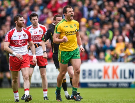 Donegal's Michael Murphy celebrates after scoring a second half point against Derry. 