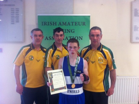 Darryl Moran with his coaches from the Illies Golden Gloves after winning the title on Saturday