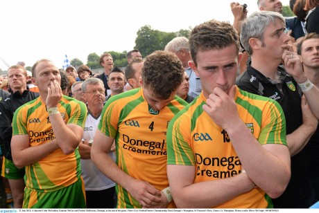  dejected Colm McFadden, Eamon McGee and Patrick McBrearty, Donegal, at the end of last year's Ulster final.