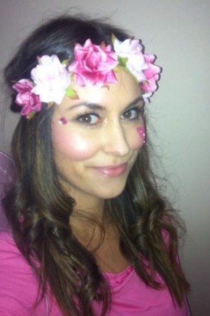 Zara wearing a home-made floral crown.