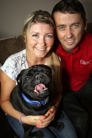 Laura and Kevin McDaid, Letterkenny, reunited with Freddie. Photo: Brian McDaid