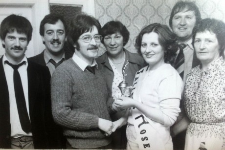 1981 Rose of the Finn committee members Liam Mc Colgan, Tommy Kelly, Theresa Costello, Noel Slevin and Rose Reid (RIP), with Pat Gallen and Eithne Lafferty (Gallens Rose).