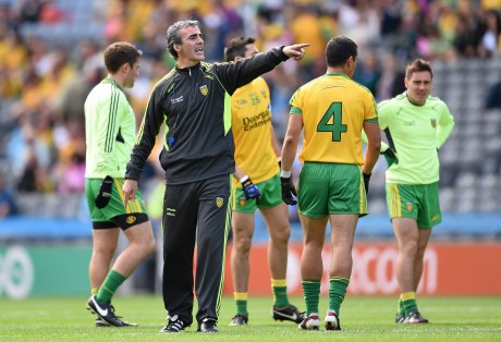 Jim McGuinness issues instructions to his players at Croke Park on Saturday.