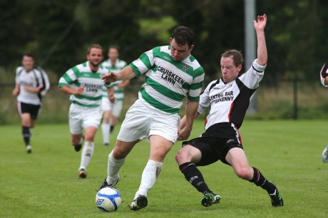 Cockhill's Garbhan Friel gets away from Chris Malseed of Letterkenny in last weekend's Donegal News Cup semi-final. The teams meet again this Sunday. 