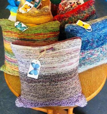 Valerie Wilson's hand-knitted cushions.