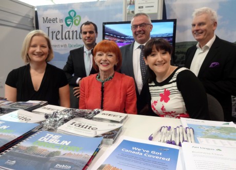 Helen Cole, Tourism Ireland; Séan Carney, Lough Eske Castle; Mary Heron, Aer Lingus; John Healy, Moloney & Kelly Travel; Lynda Reilly, Guinness Storehouse; and Gerry Browne, Killarney Hotels, at IncentiveWorks 2014 in Toronto. Photo: Will C Smith