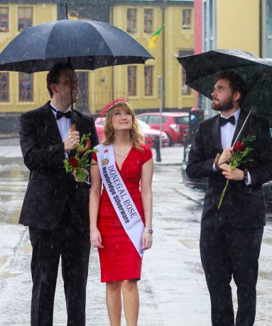 Tamara Payne (Ardara) The Donegal Rose for the forthcoming Rose of Tralee pictured with Patrick Bonner  and Martin Mulrennan (Letterkenny) who will be escorts at the 2014 event pictured in letterkenny as they thank their local sponsors before they prepare for their trip  down to Kerry. Photo: Cristeph/Brian McDaid