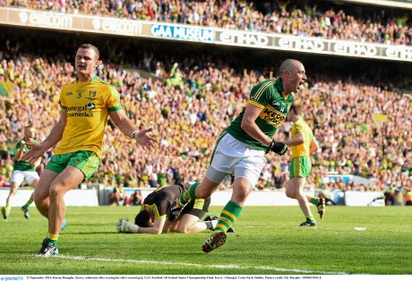 Kieran Donaghy, Kerry, celebrates after scoring his side's second goal.