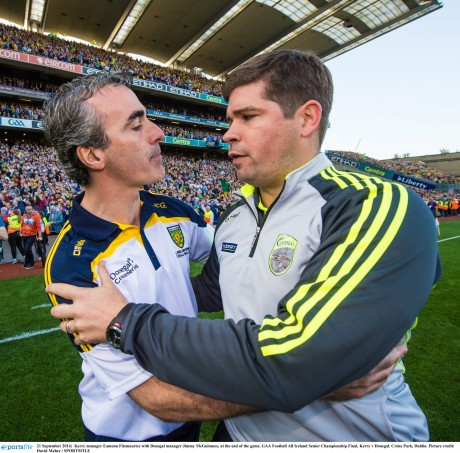 Jim McGuinness with Eamonn Fitzmaurice after the game