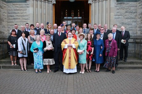 Fr. Liam Boyle from Fanad who was ordained at St. Eunans Cathedral on Sunday evening by Bishop Philip Boyce. He is pictured with his extended family. Photo Brian McDaid
