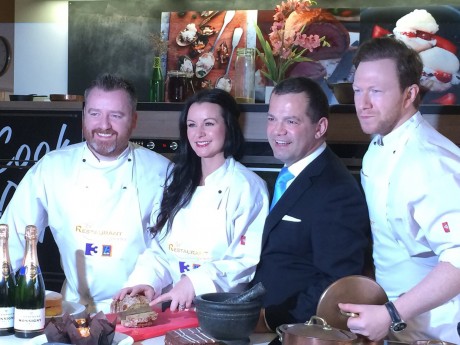 Gary O'Hanlon, John Healy, Louise Lennox and Stephen McAllister at the launch of TV3's new series of The Restaurant in Dublin City Centre last Wednesday.