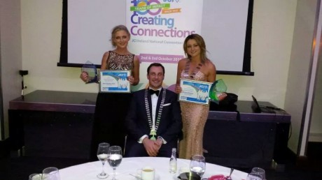 Nikki with JCI National President, Derek Reilly,  and fellow award winner, JCI Donegal President, Emma Boylan.