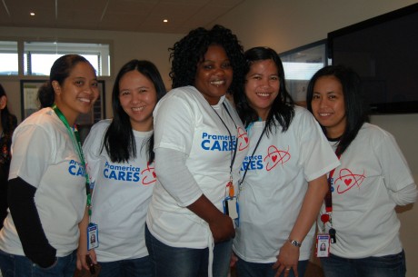 From left Charina Jacinto, Joy Suaco, Project Leader Matanda Ndyamba, Venus Quindara, and Rochelle Alcantara enjoying National Volunteers Day at Pramerica.