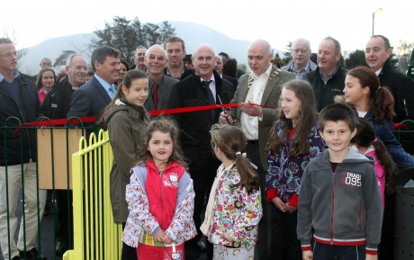 Mayor of Donegal John Campbell cuts the ribbon to officially open the new Glenfin Play Area.