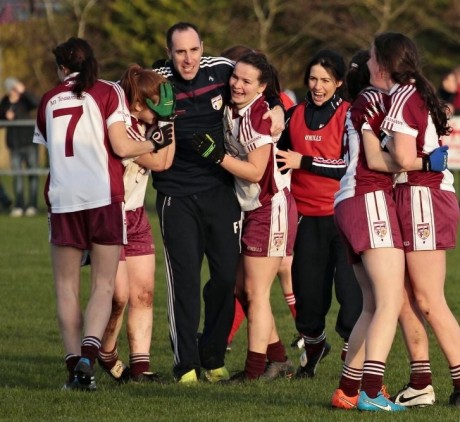 Celebrations as manager Francie Friel and his players savour the All-Ireland semi-final win