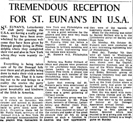 How the Donegal News reported on St Eunan's American trip