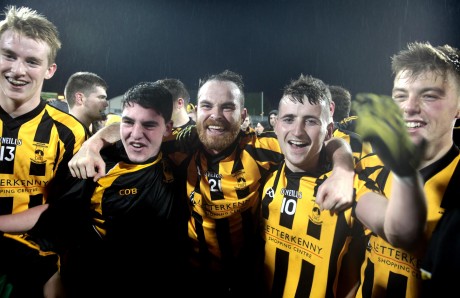 St Eunan's players celebrate their win over Glenswilly.