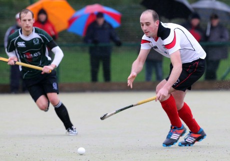 Alan Meehan of Raphoe attacks the Campbellians rearguard during his side's victory in the Irish Hockey Trophy on Saturday afternoon