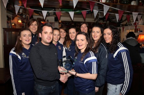 Chris McNulty presents the Donegal News Sports Personality of the Month award for November in association with Brian McCormick Sports to Geraldine McLaughlin, captain of the victorious All-Ireland winning Termon ladies team. Picture: Declan Doherty