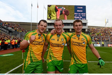 Michael Murphy, Neil Gallagher and Eamon McGee after the 2012 All-Ireland final. Photo: Stephen McCarthy/SPORTSFILE