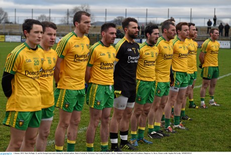 The Donegal team line up before the game. 