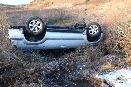 The overturned jeep on the Glen Road between Loughanure and Annagry on Thursday morning.