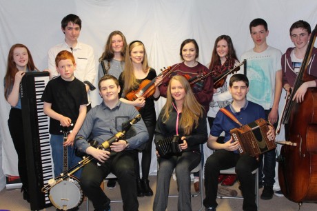 Letterkenny’s young trad band Coirm are playing support to the Sea Road Sessions group at An Grianan Theatre on Tuesday night. Pictured are, standing from left, Amy Clarke, Ronan Kelly, Rory McLaughlin, Caoimhe Doherty, Stephanie Greenan, Caoibhe O'Raghailligh, Affraic Brophy, Donal Farren and Kevin Kinsella; and, seated, Eoin Orr, Ella Doherty and Liam Orr.