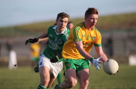 Donegal's Daniel McLaughlin gets away from Fermanagh's Conall Jones.